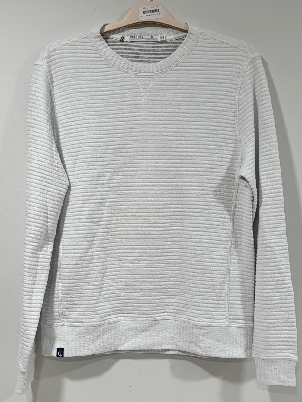Criquet Quilted Crew Sweatshirt Off White Pima Cotton Size Small
